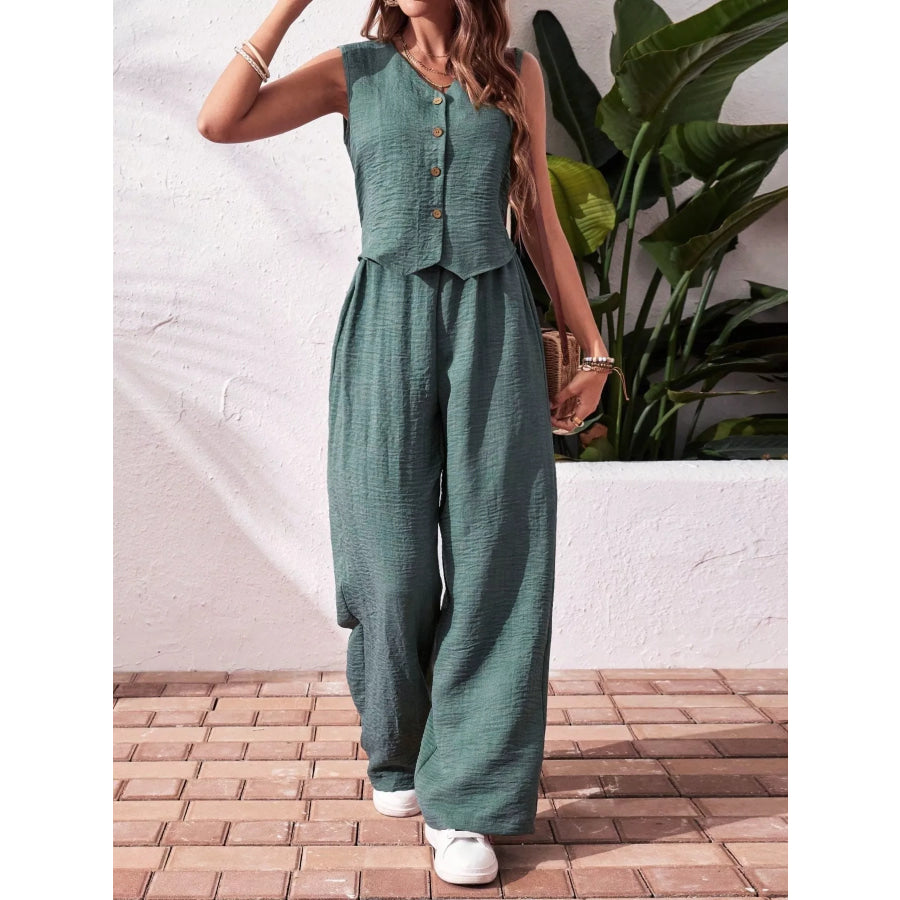 Button-Down Vest & Wide Leg Pants Set Apparel and Accessories