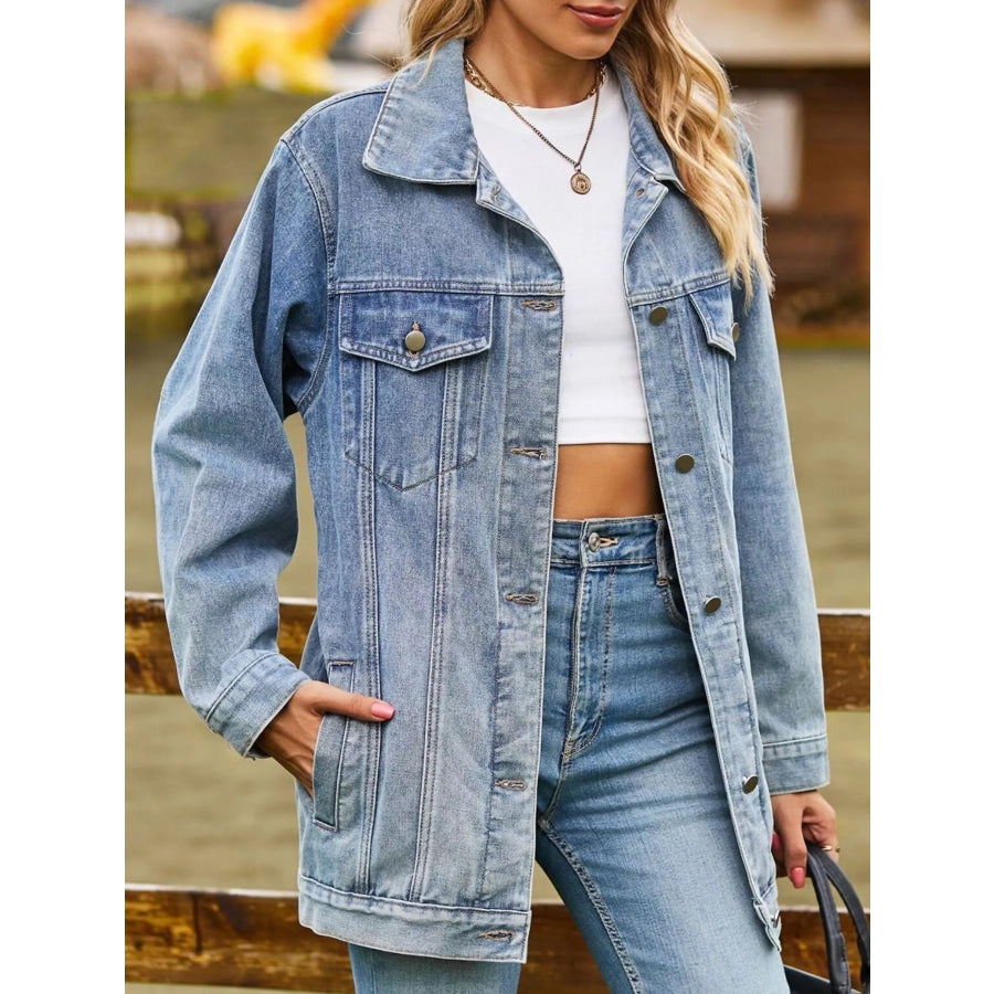 Button Down Washed Denim Jacket Apparel and Accessories