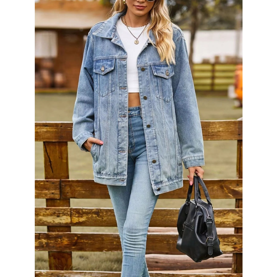 Button Down Washed Denim Jacket Apparel and Accessories