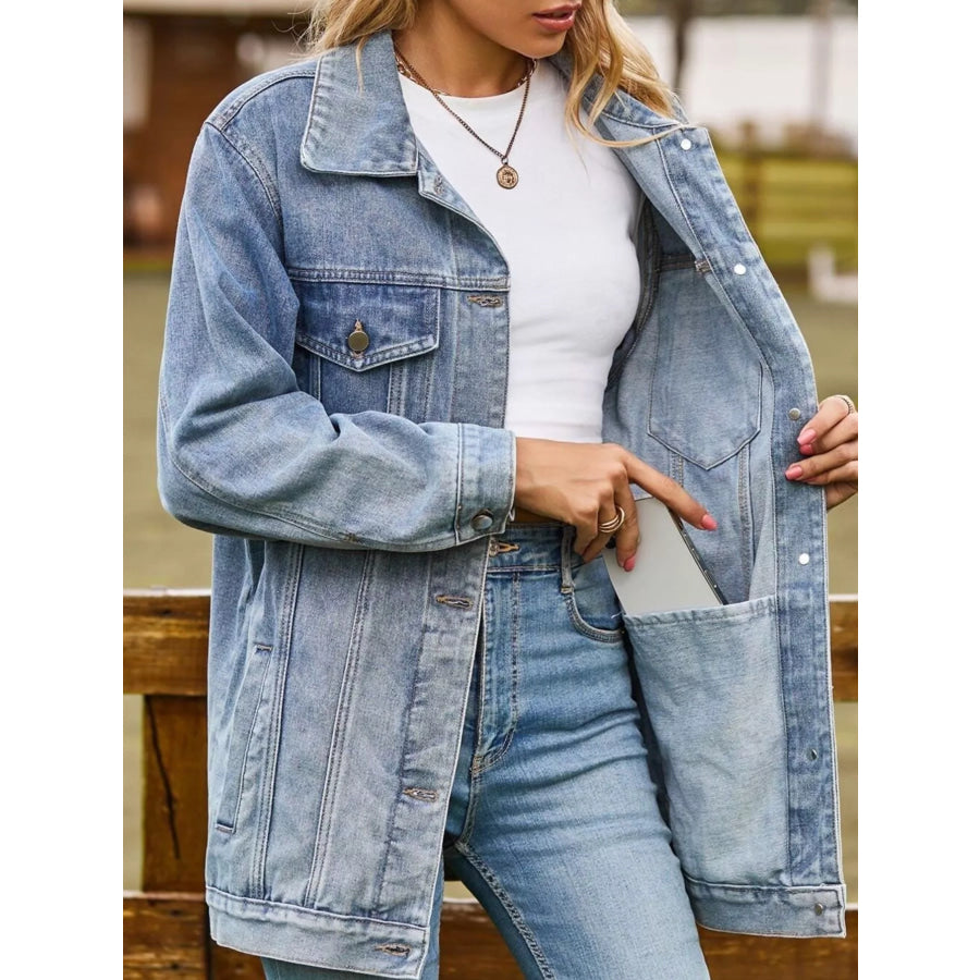Button Down Washed Denim Jacket Apparel and Accessories