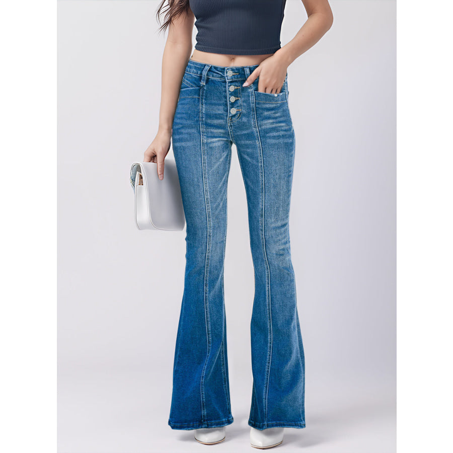 Button Fly Bootcut Jeans with Pockets Apparel and Accessories