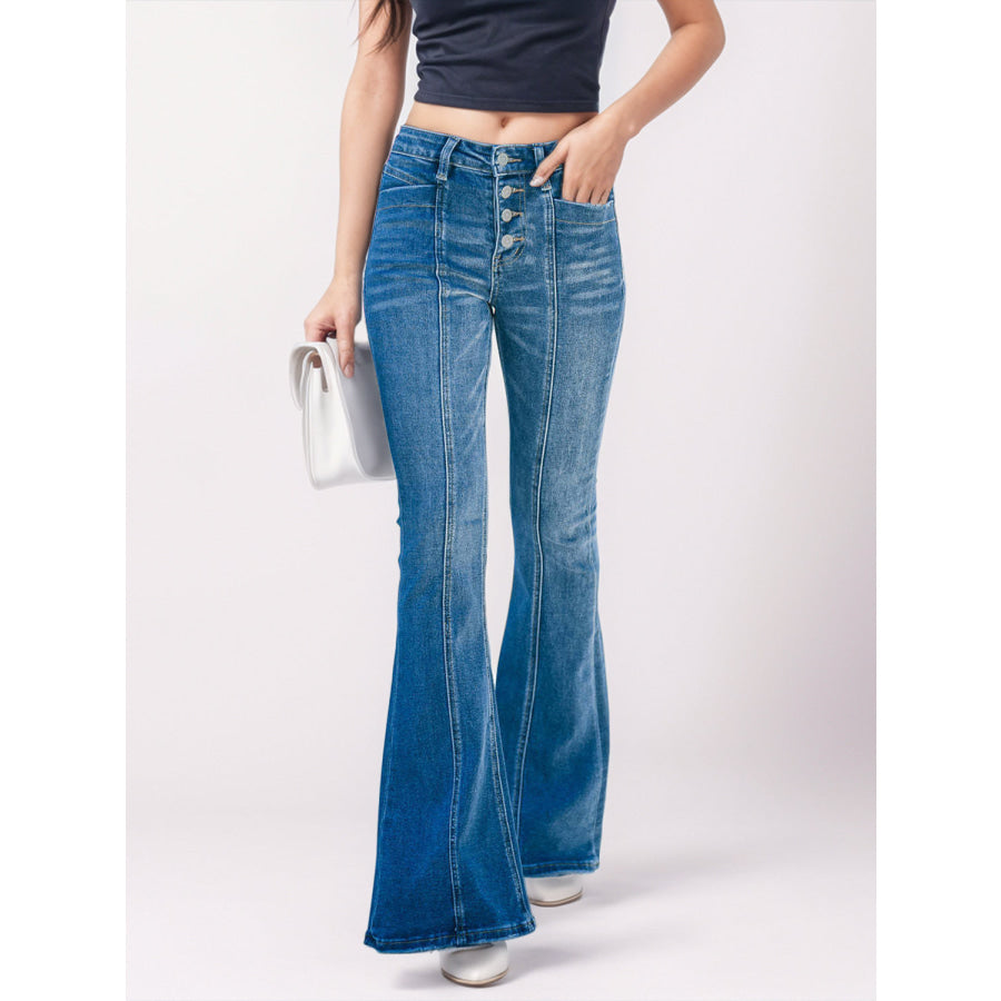 Button Fly Bootcut Jeans with Pockets Medium / S Apparel and Accessories