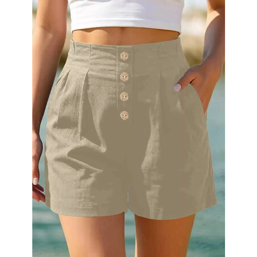 Button Fly High Waist Shorts Apricot / S Apparel and Accessories