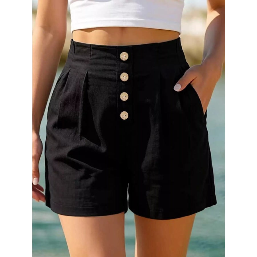 Button Fly High Waist Shorts Black / S Apparel and Accessories