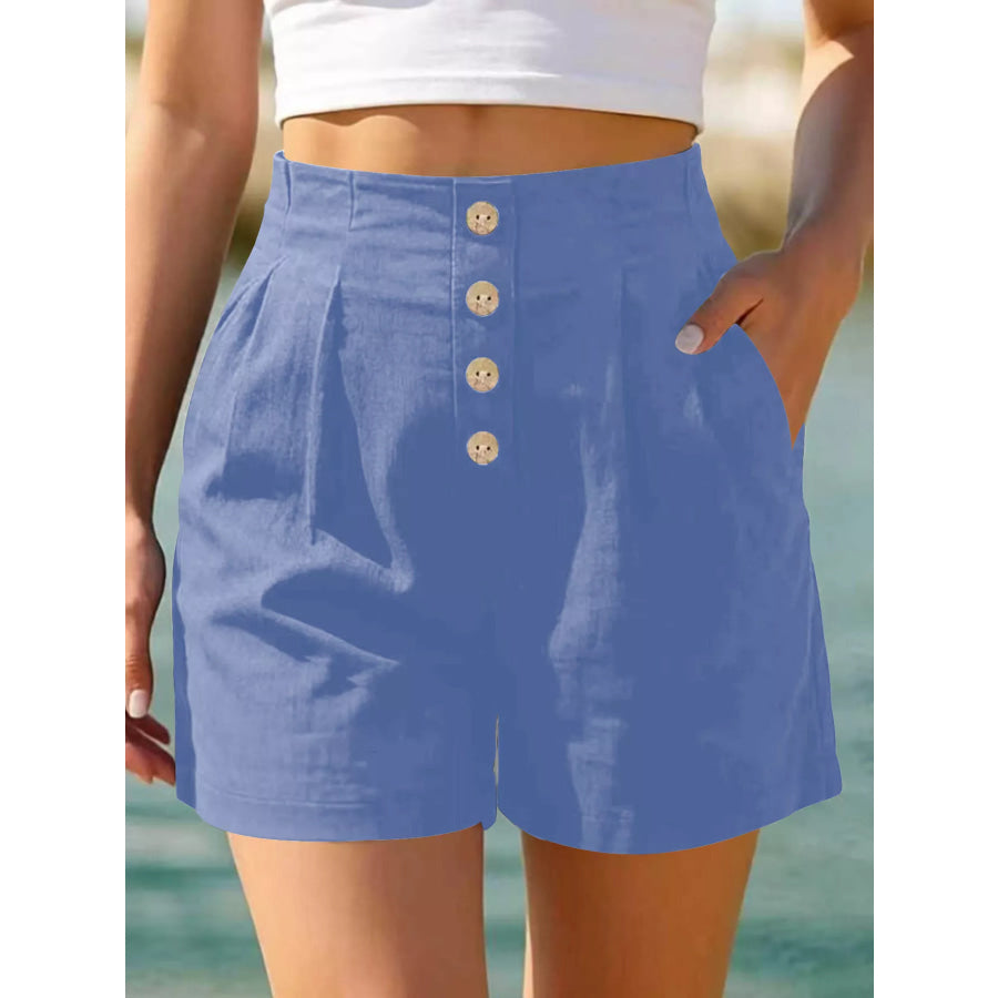 Button Fly High Waist Shorts Blue / S Apparel and Accessories