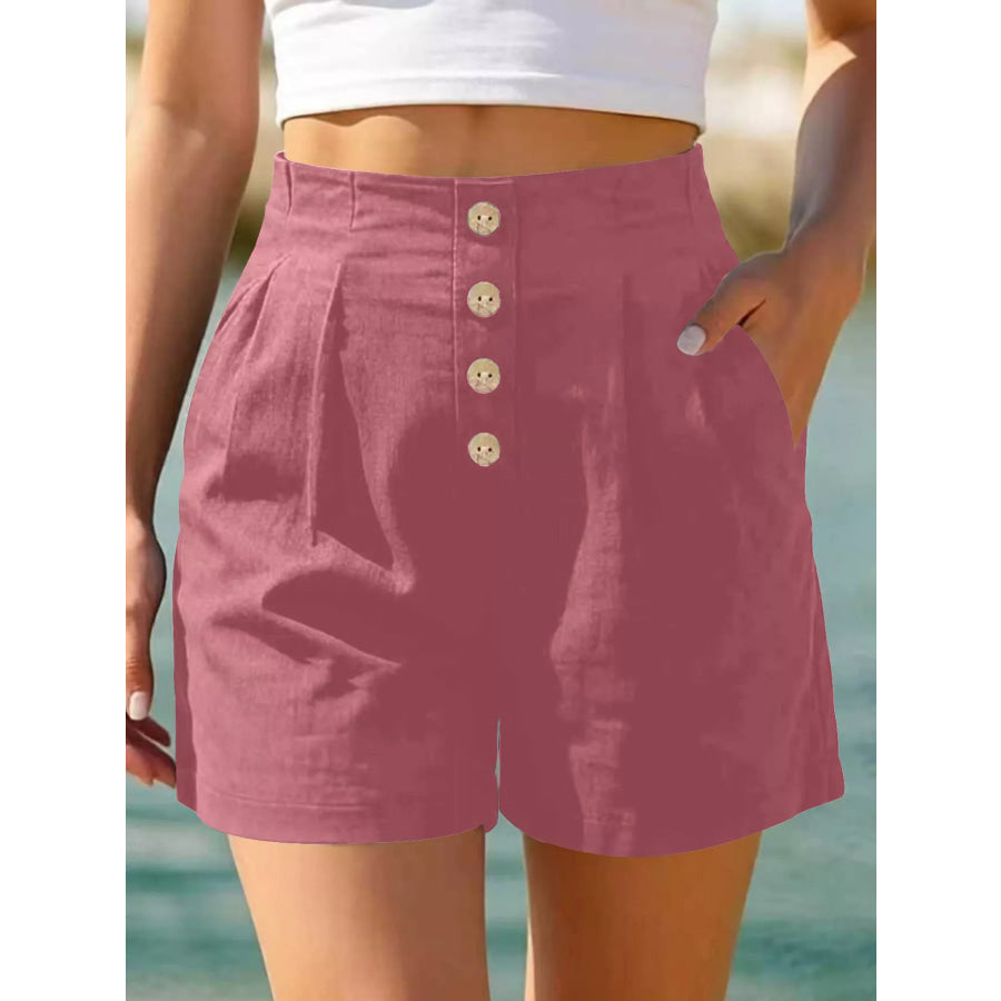 Button Fly High Waist Shorts Pink / S Apparel and Accessories