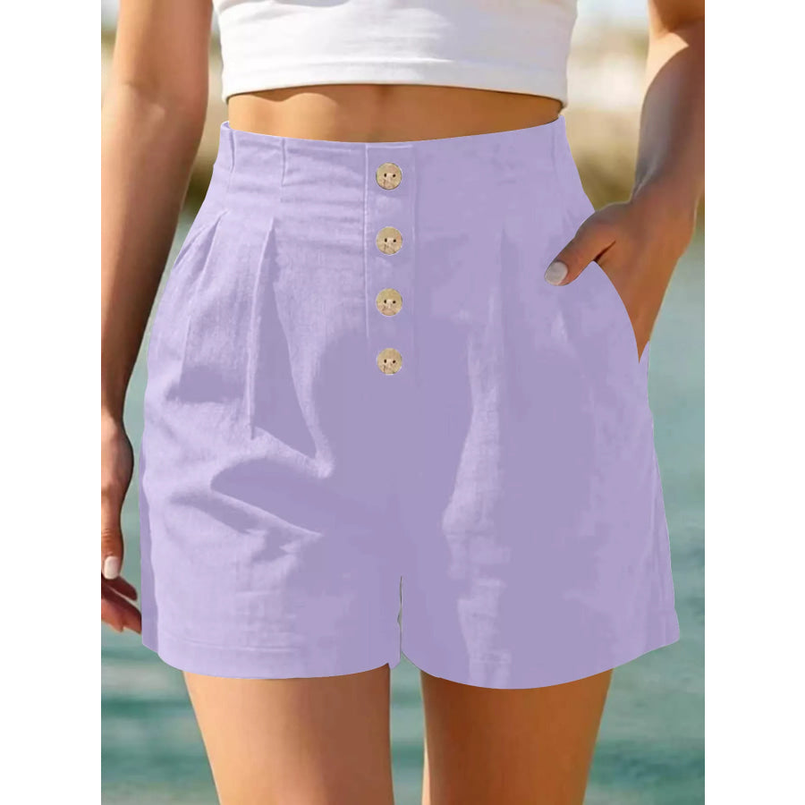 Button Fly High Waist Shorts Violet / S Apparel and Accessories