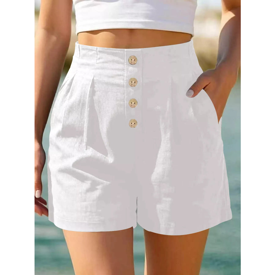 Button Fly High Waist Shorts White / S Apparel and Accessories