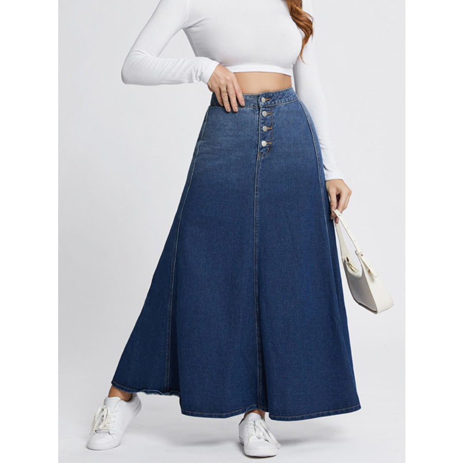 Button-Fly Hight Rise Denim Skirt Medium / S Apparel and Accessories