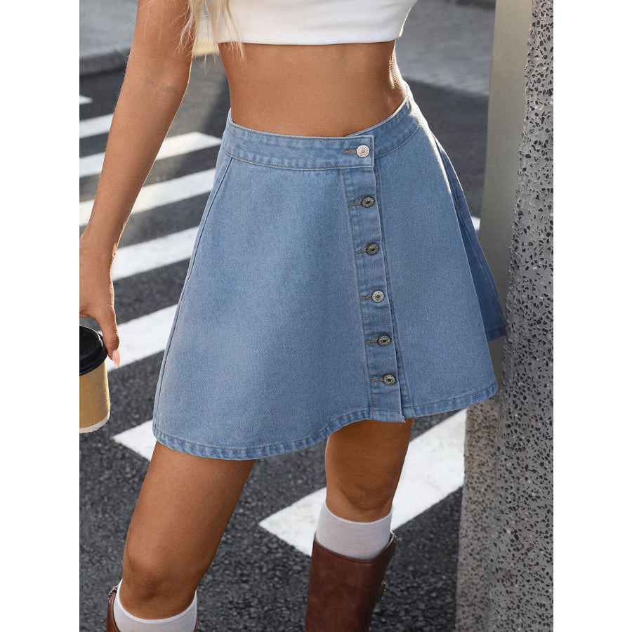 Button-Front A-Line Denim Skirt Apparel and Accessories