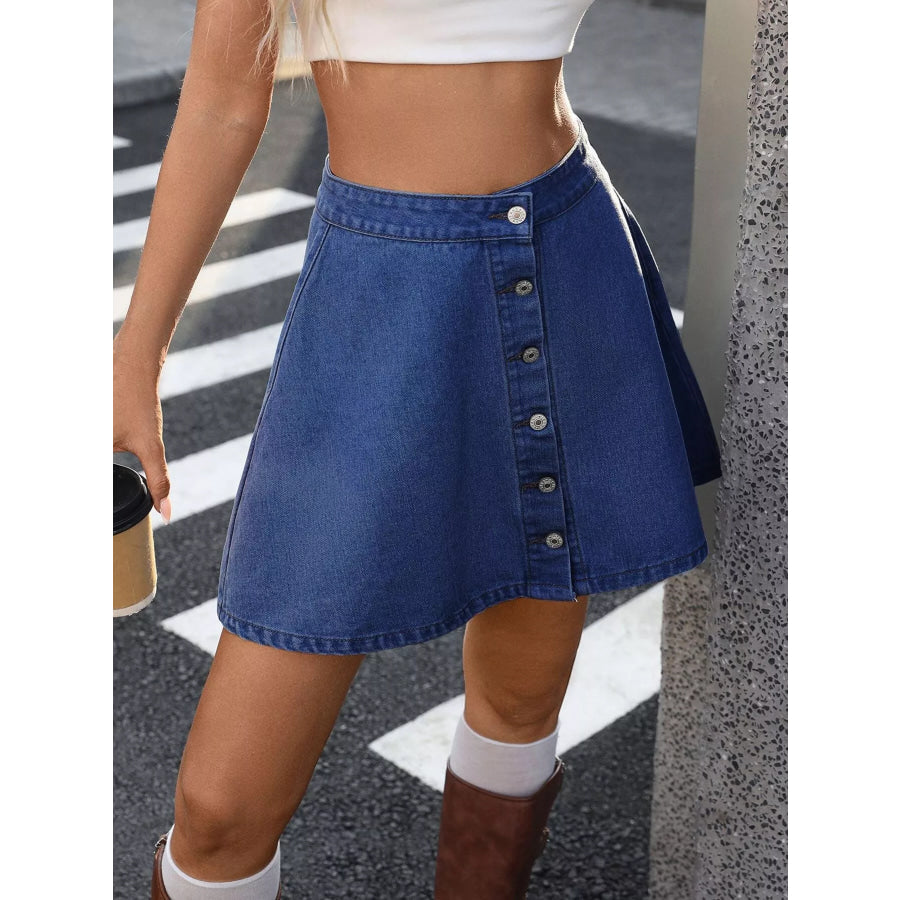 Button-Front A-Line Denim Skirt Apparel and Accessories
