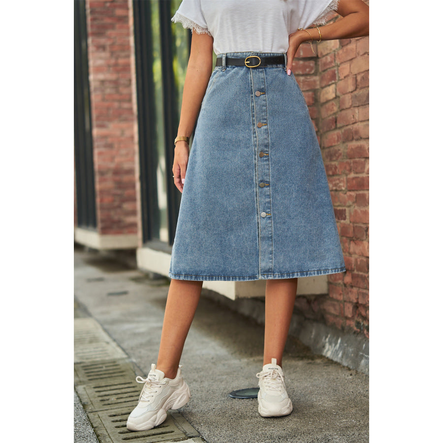 Button Front A-Line Denim Skirt Medium / S
