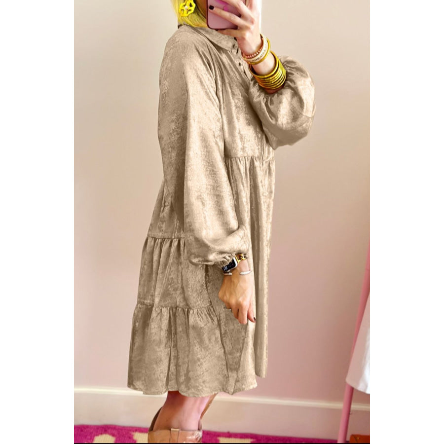 Button Front Balloon Sleeve Mini Dress Apparel and Accessories