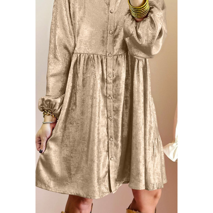 Button Front Balloon Sleeve Mini Dress Apparel and Accessories