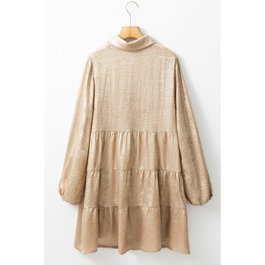 Button Front Balloon Sleeve Mini Dress Apparel and Accessories