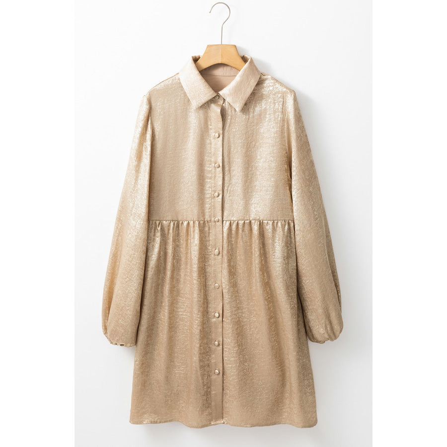 Button Front Balloon Sleeve Mini Dress Apparel and Accessories