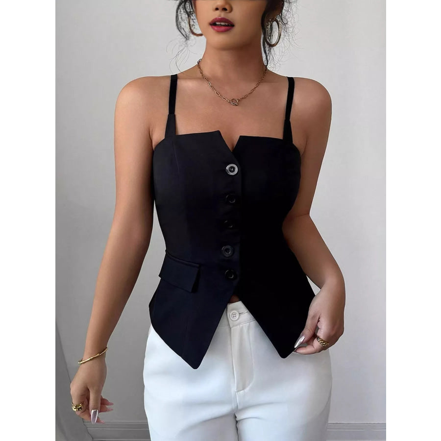 Button-Front Cami Top Black / S Apparel and Accessories