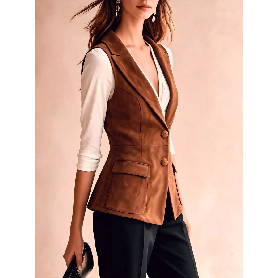 Button-Front Closure Suede Vest Coat Apparel and Accessories