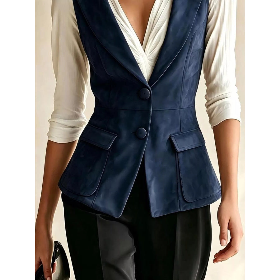 Button-Front Closure Suede Vest Coat Apparel and Accessories