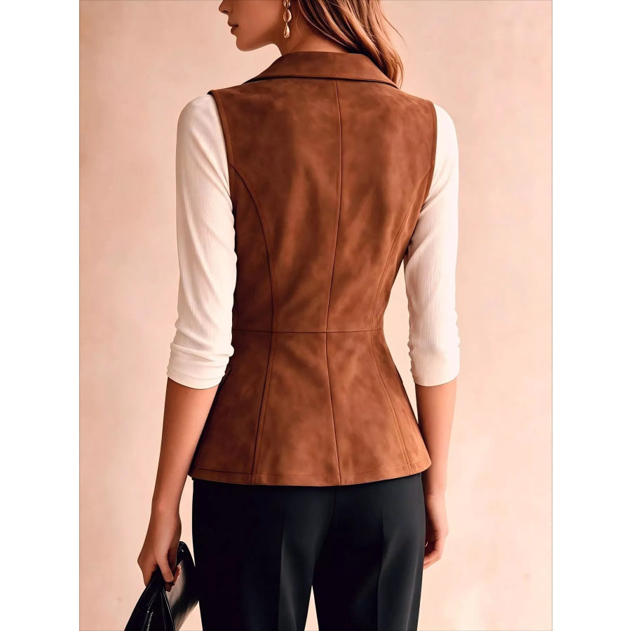 Button-Front Closure Suede Vest Coat Apparel and Accessories