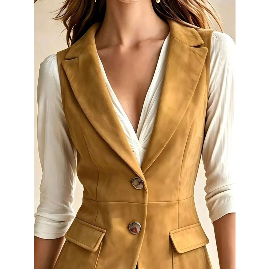 Button-Front Closure Suede Vest Coat Apparel and Accessories