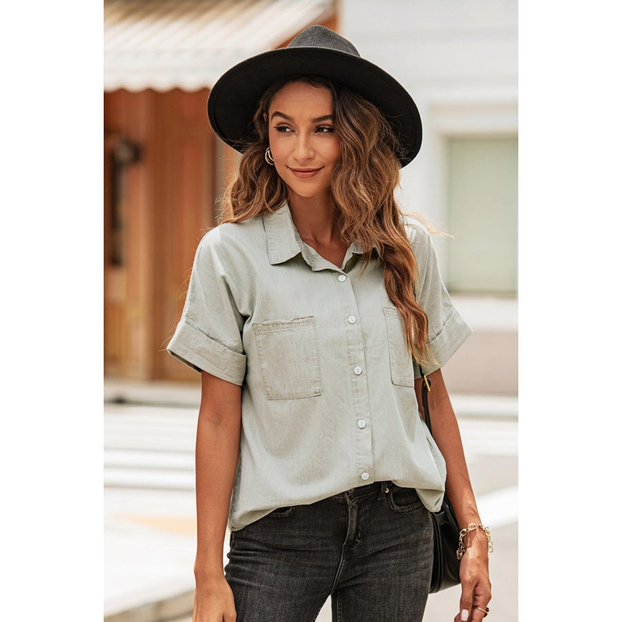 Button Front Collared Short Sleeve Shirt