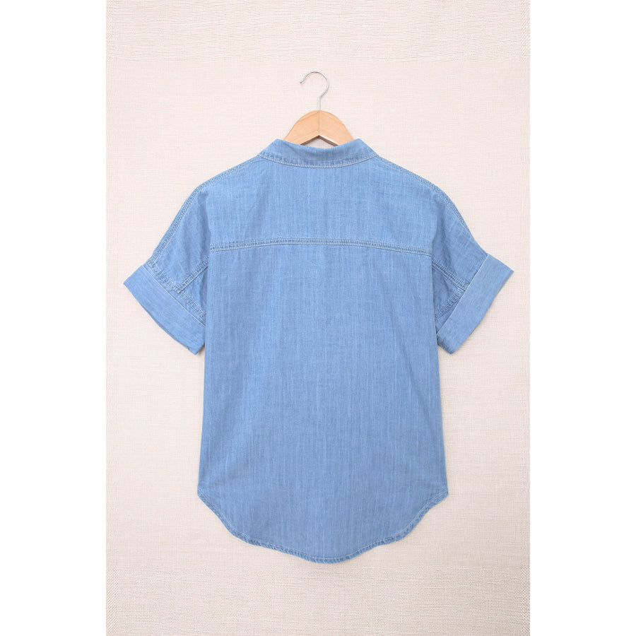 Button Front Collared Short Sleeve Shirt