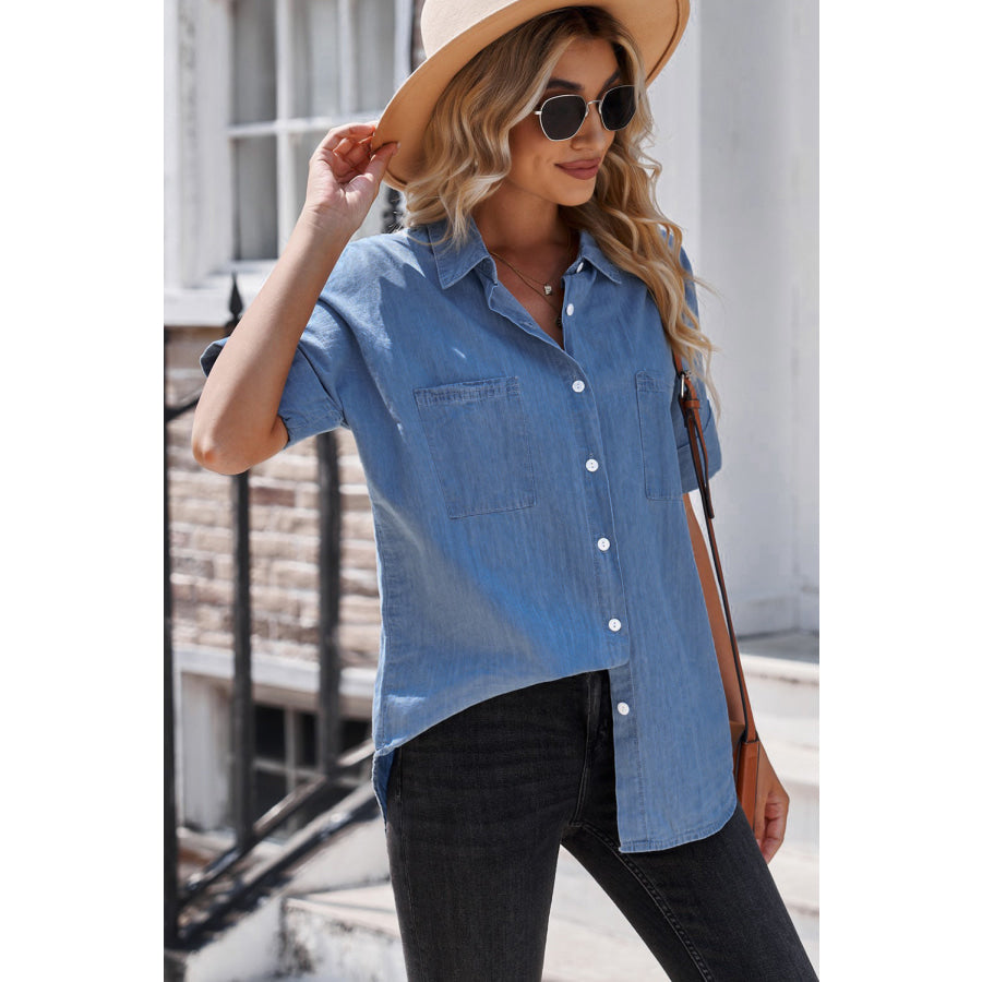 Button Front Collared Short Sleeve Shirt