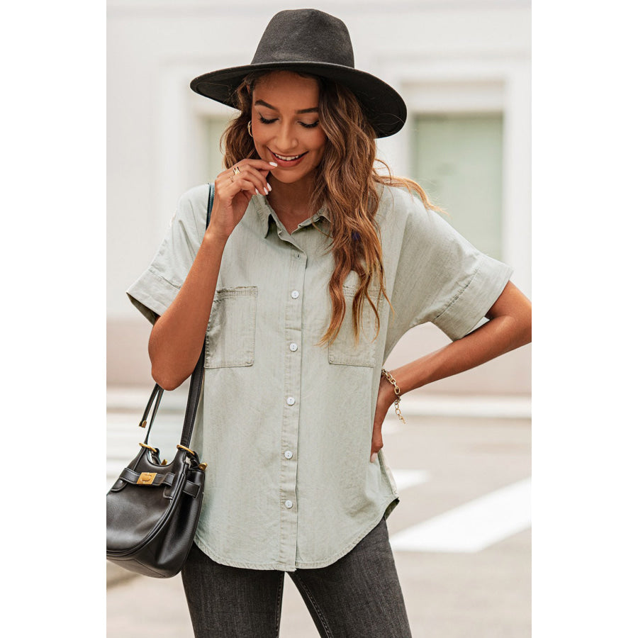 Button Front Collared Short Sleeve Shirt