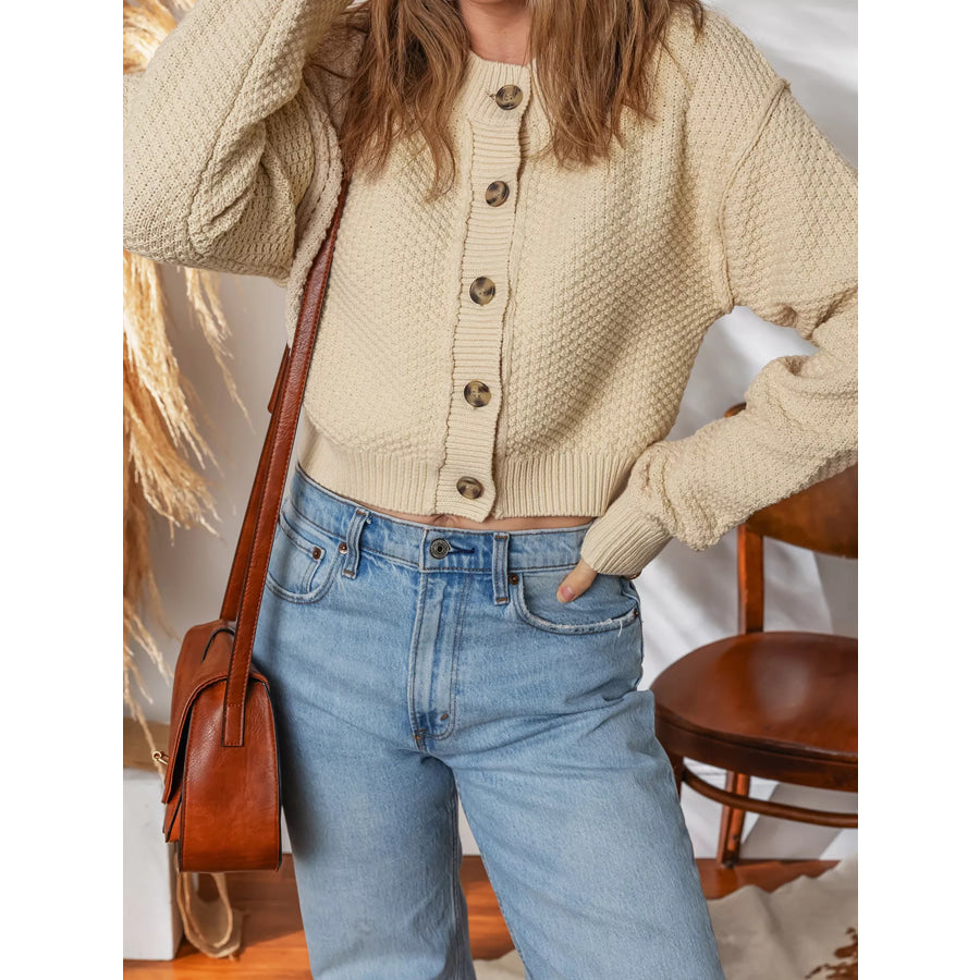 Button Front Cropped Cardigan Apparel and Accessories