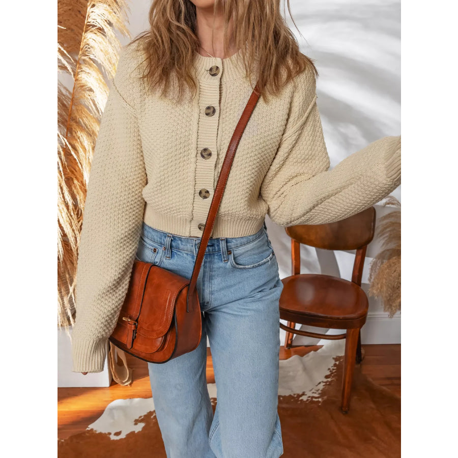 Button Front Cropped Cardigan Apparel and Accessories