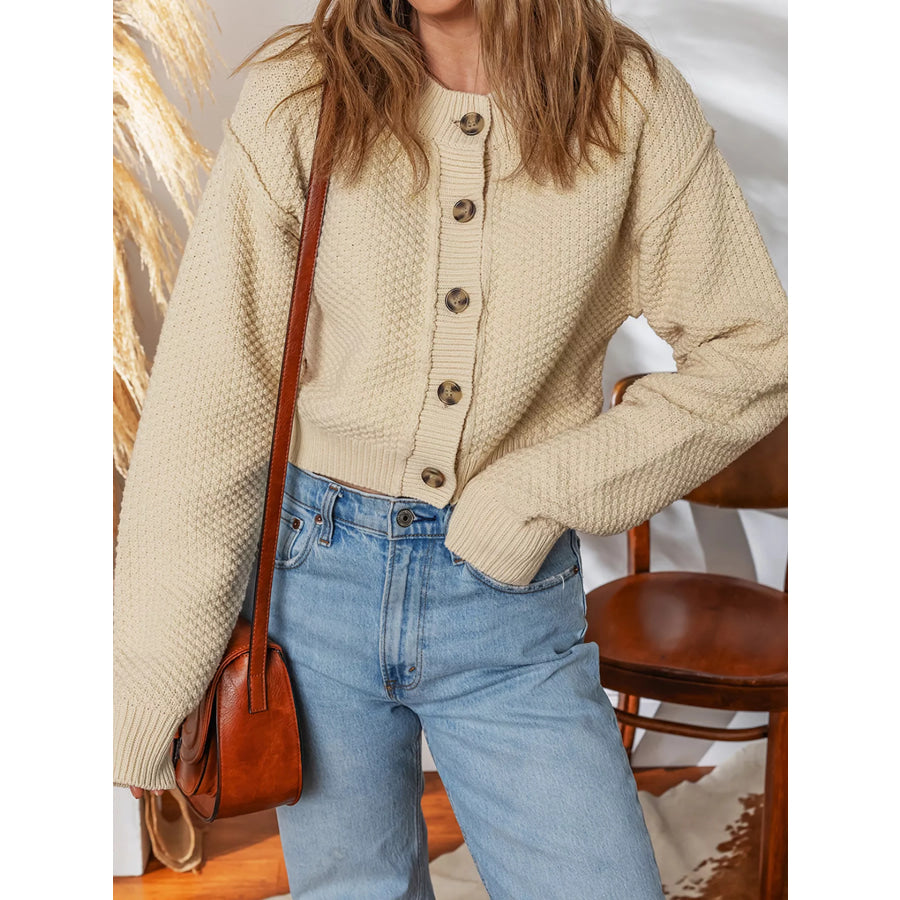 Button Front Cropped Cardigan Apparel and Accessories