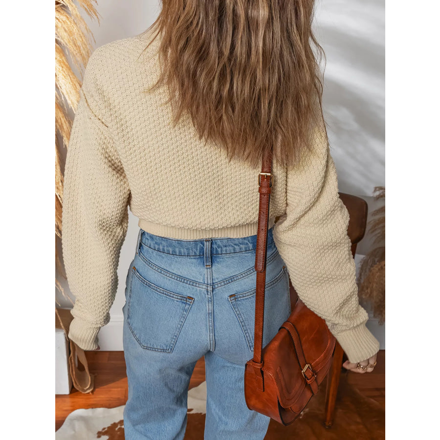 Button Front Cropped Cardigan Apparel and Accessories
