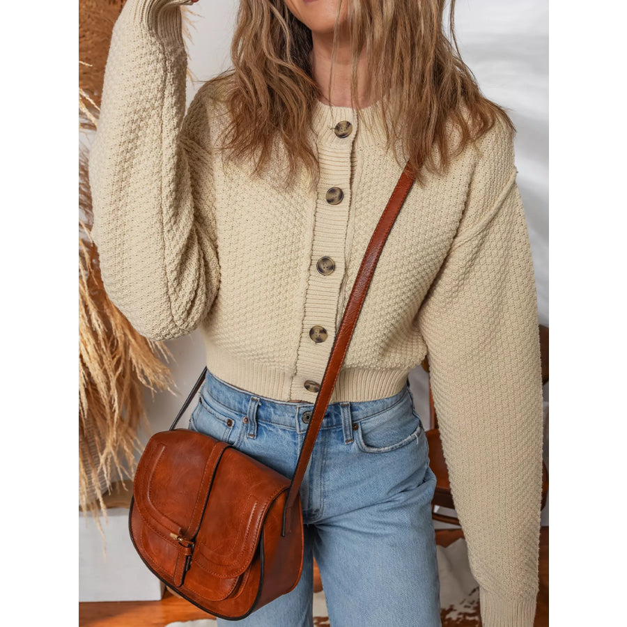 Button Front Cropped Cardigan Apparel and Accessories