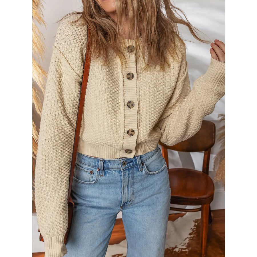 Button Front Cropped Cardigan Apparel and Accessories