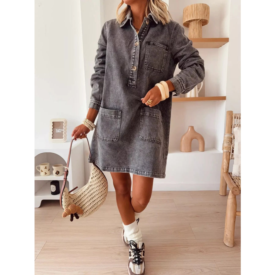 Button Front Denim Shirt Dress Apparel and Accessories