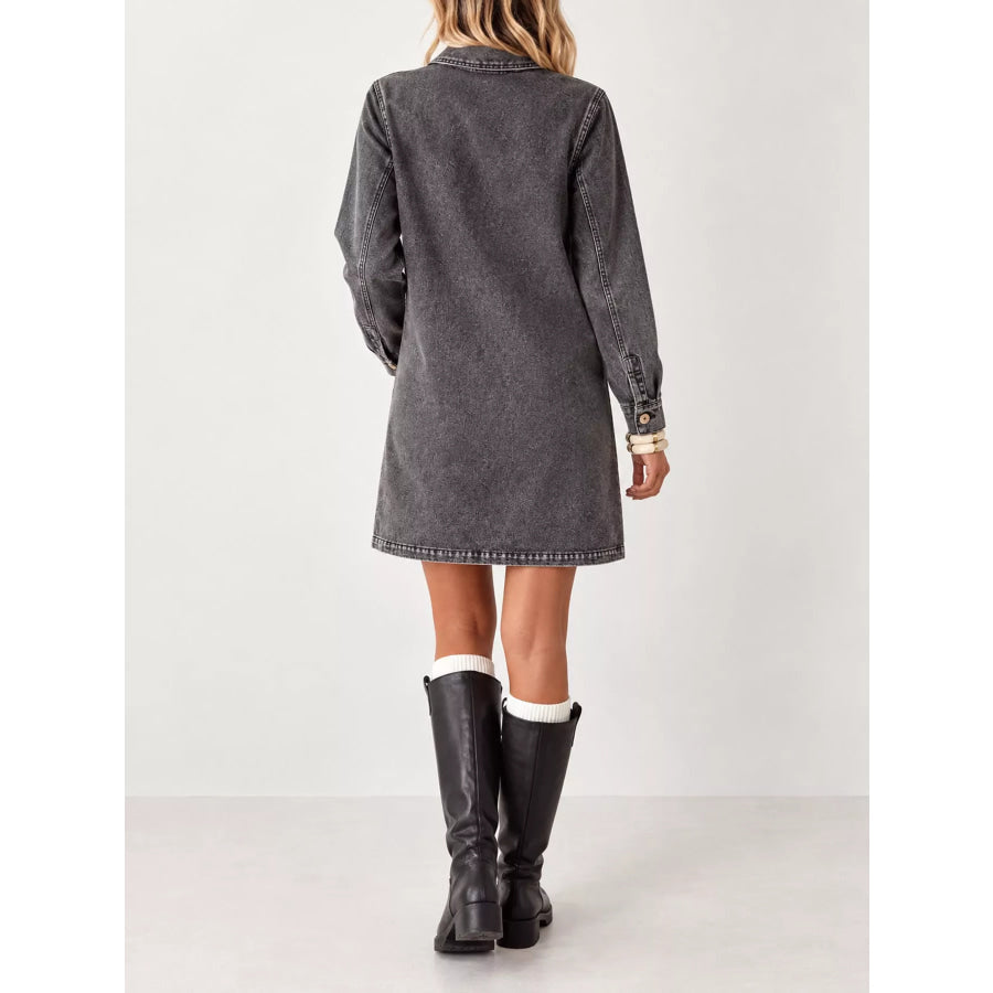 Button Front Denim Shirt Dress Apparel and Accessories
