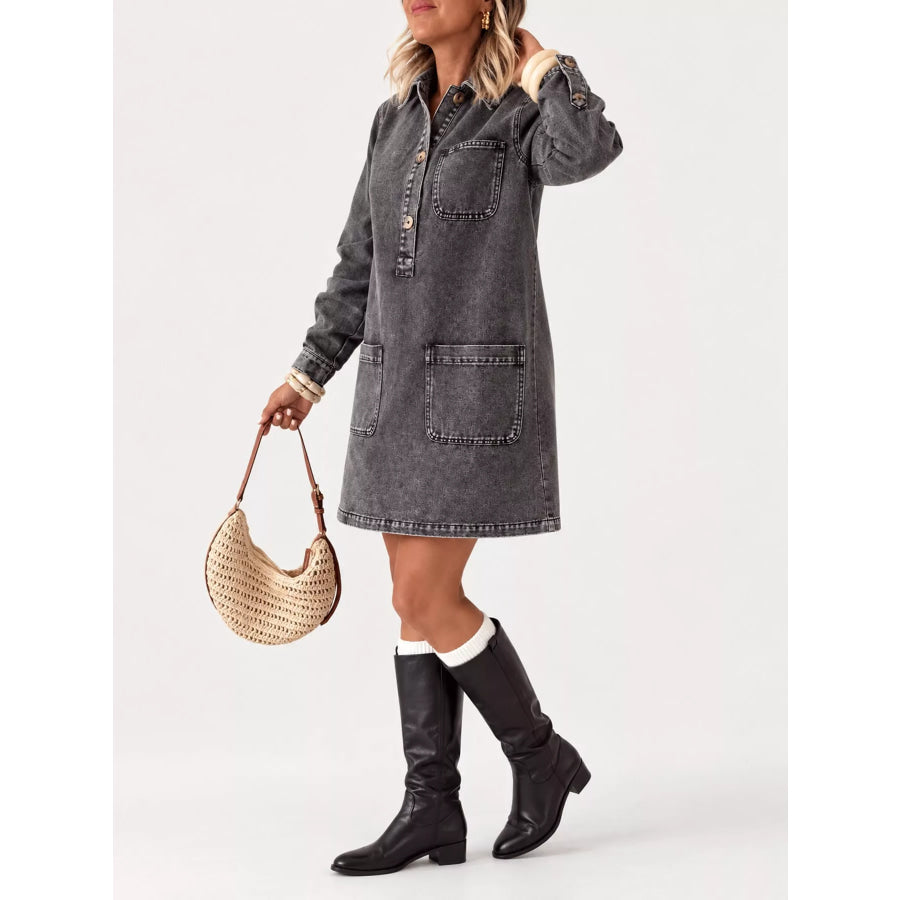 Button Front Denim Shirt Dress Apparel and Accessories