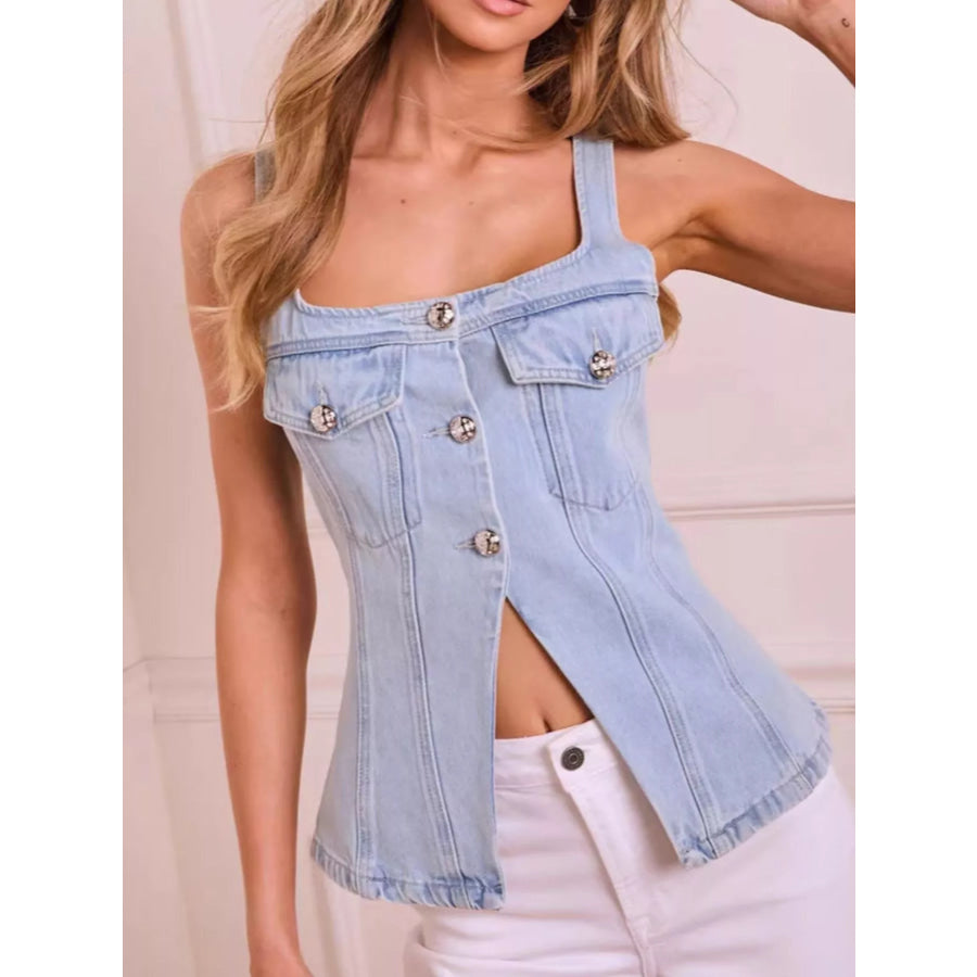 Button-Front Denim Tank Apparel and Accessories