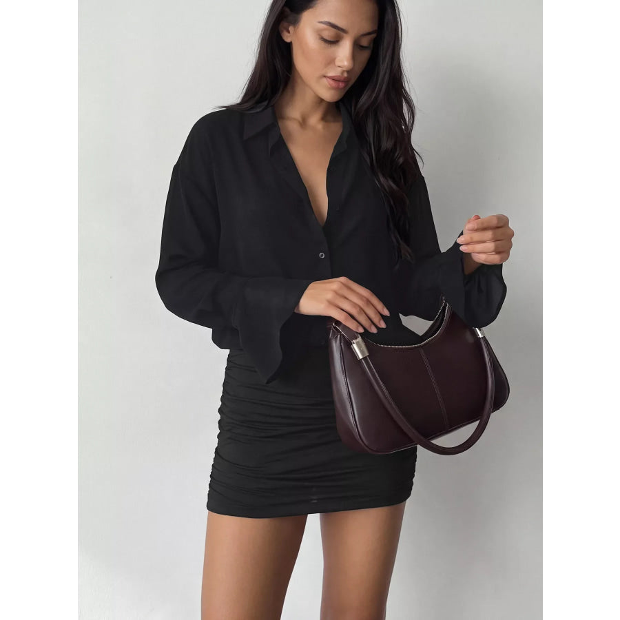 Button Front Flounce Sleeve Bodycon Shirt Dress Apparel and Accessories