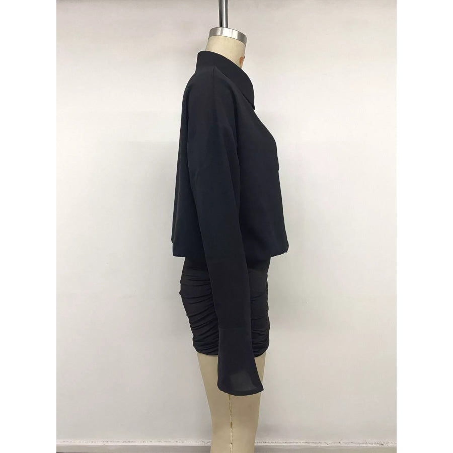 Button Front Flounce Sleeve Bodycon Shirt Dress Apparel and Accessories