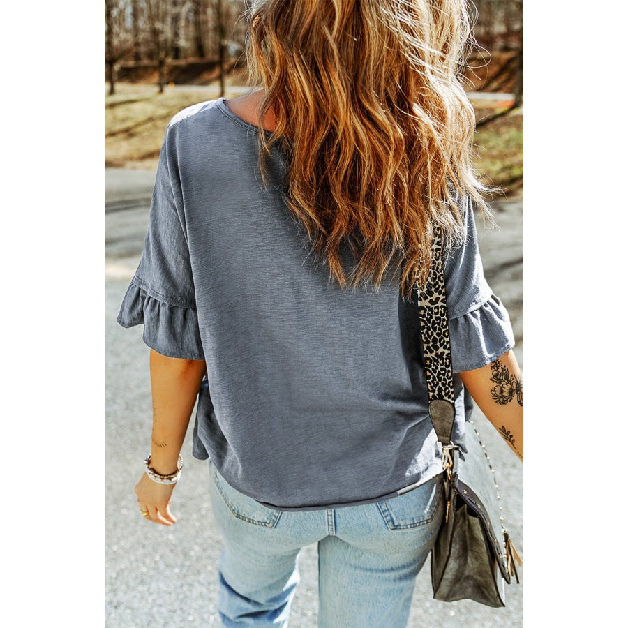 Button Front Flounce Sleeve Tee