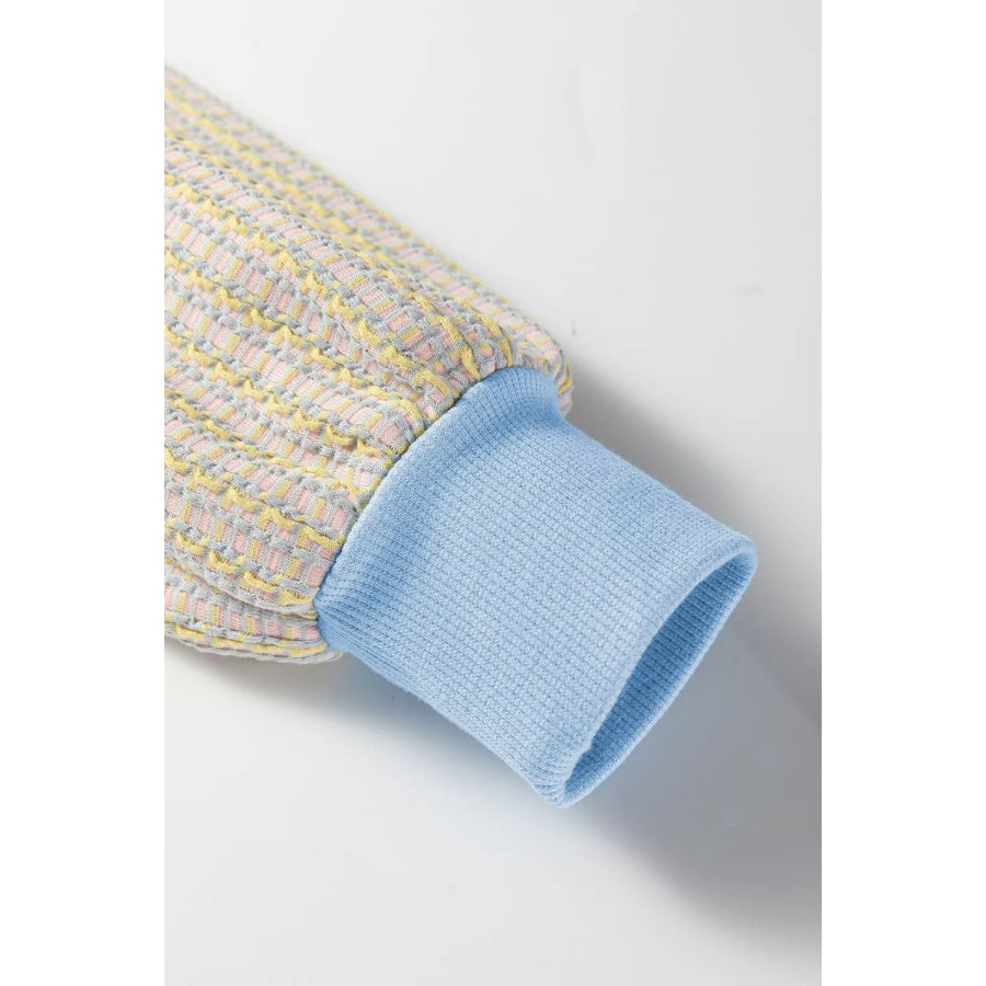 Button Front Jacquard Henley Sweatshirt Apparel and Accessories