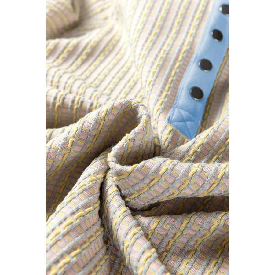 Button Front Jacquard Henley Sweatshirt Apparel and Accessories