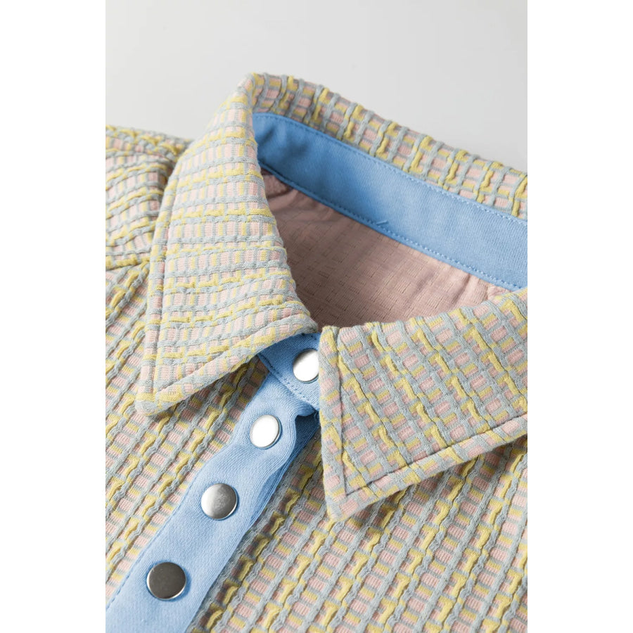 Button Front Jacquard Henley Sweatshirt Apparel and Accessories