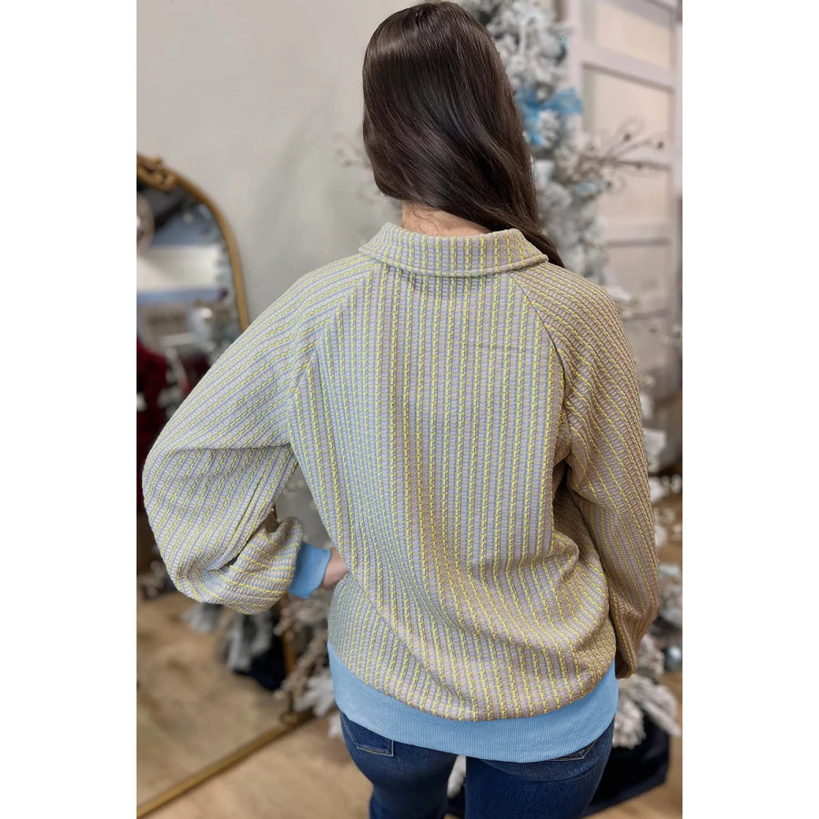 Button Front Jacquard Henley Sweatshirt Apparel and Accessories