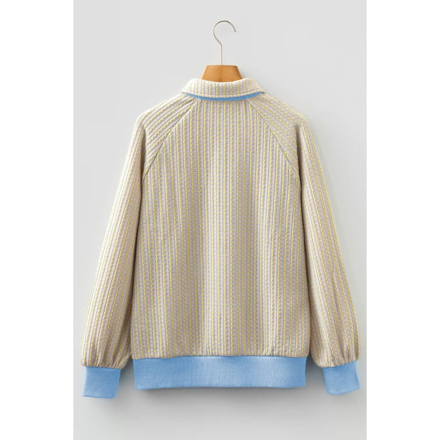 Button Front Jacquard Henley Sweatshirt Apparel and Accessories