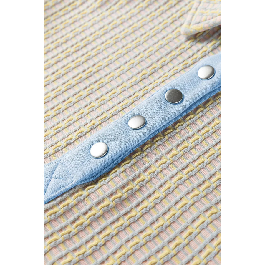 Button Front Jacquard Henley Sweatshirt Apparel and Accessories