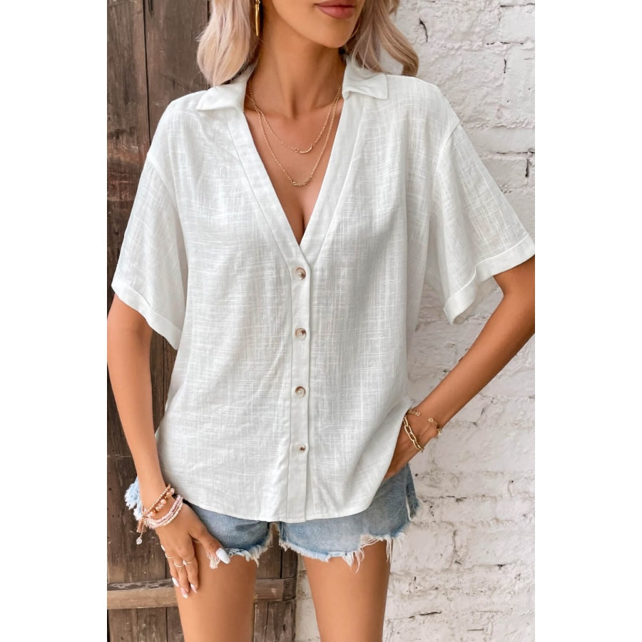 Button Front Johnny Collared Blouse White / S