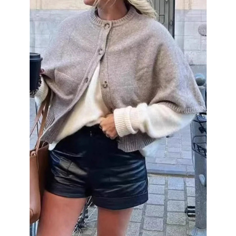 Button-Front Knit Cape Cardigan Camel / S Apparel and Accessories